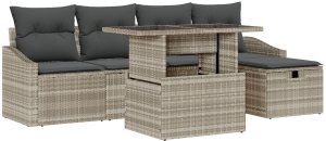 vidaXL Zestaw sof ogrodowych 6-częściowy z poduszkami jasnoszarym z polirattanu 2