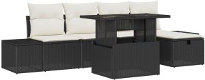 vidaXL 6-częściowy zestaw sof ogrodowych z poduszkami Czarny Polirattan 2