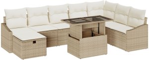 vidaXL 9-częściowy Zestaw Sofy Ogrodowej z Poduszkami Beżowy PE Rattan 2