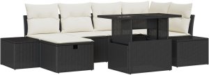 vidaXL 7-elementowy Zestaw Sofy Ogrodowej z Poduszkami Czarny Polirattan 2