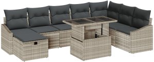 vidaXL Zestaw 9-częściowy sofy ogrodowej z poduszkami w jasnoszarym polirattanie 2