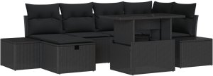 vidaXL Zestaw Sof Ogrodowych w 7 elementach z Poduszkami Czarny Polirattan 2