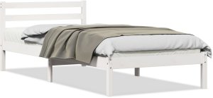 vidaXL Stelaż łóżka z zagłówkiem Biały 80x210 cm Lite drewno sosnowe 2