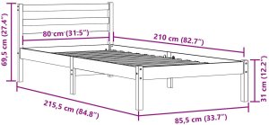 vidaXL Stelaż łóżka z zagłówkiem Biały 80x210 cm Lite drewno sosnowe 8