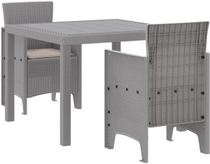 vidaXL 3-częściowy zestaw do jedzenia w ogrodzie z poduszkami jasnoszary polirattan 2