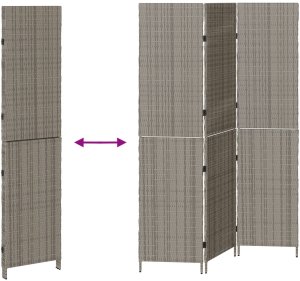 vidaXL Dzielnik pokoju 3 panele składany szary 147x180 cm z polirattanu 9