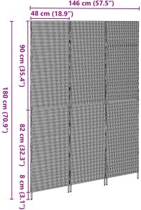 vidaXL Dzielnik pokoju 3 panele składany szary 147x180 cm z polirattanu 10