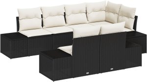 vidaXL Zestaw 7-częściowy sof ogrodowych z poduszkami Czarny Polirattan 2