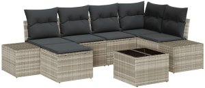 vidaXL Zestaw sofy ogrodowej 7-elementowy z poduszkami szary polirattan 2