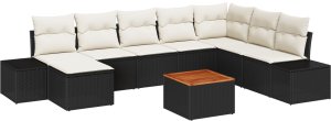 Zestaw 9 sof ogrodowych z poduszkami Czarny Polirattan Akacja 2