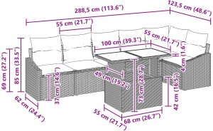 vidaXL Zestaw Sofy Ogrodowej 7 Elementowy z Poduszkami Czarny Polirattan 11