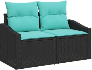 vidaXL Zestaw Sof na Ogród z Poduszkami Czarny Polirattan 4
