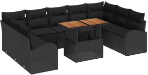 Zestaw jadalny do ogrodu z poduszkami, czarny, polirattan, akacja 2