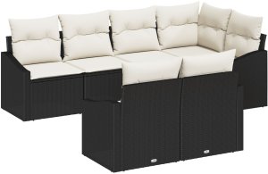 vidaXL Zestaw jadalny 7-częściowy z poduszkami Czarny Polirattan 2