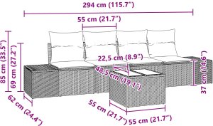 vidaXL Zestaw 5-częściowy sof ogrodowych z poduszkami czarny rattan 11