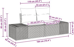 vidaXL Zestaw 5-częściowy sof ogrodowych z poduszkami czarny rattan 12