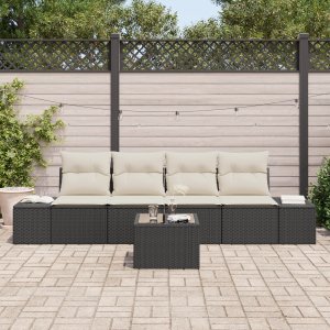 vidaXL Zestaw 5-częściowy sof ogrodowych z poduszkami czarny rattan 3