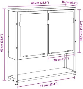 szafka z lustrem do łazienki  Dąb rzemieślniczy 60x16x60 cm Drewno drewnopochodne 11