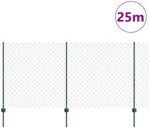 vidaXL Ogrodzenie z siatki ogniwowej z 22 słupkami U zielone 1,2x25 m stal 3