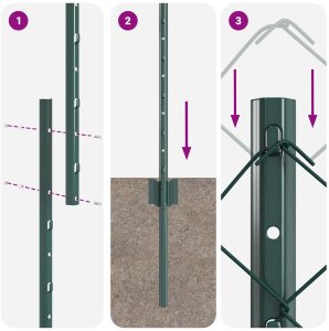 vidaXL Ogrodzenie z siatki ogniwowej z 22 słupkami U zielone 1,2x25 m stal 10