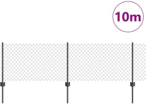 vidaXL Ogrodzenie z siatki z 10 słupkami Szare 0.6x10 m Stal 3