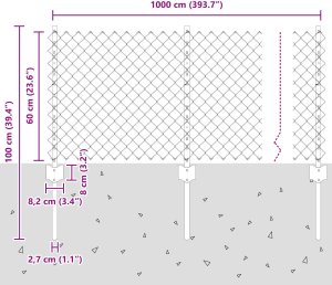 vidaXL Ogrodzenie z siatki z 10 słupkami Szare 0.6x10 m Stal 10