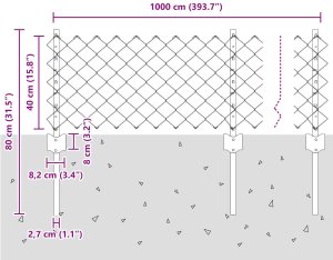 vidaXL Ogrodzenie z drutu ogniowego z 10 słupkami U Szare 0,4x10 m Stal 10