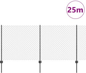 vidaXL Ogrodzenie łańcuchowe z 44 słupkami U Szare 1x25 m Stal 3