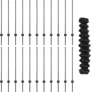 vidaXL Ogrodzenie łańcuchowe z 44 słupkami U Szare 1x25 m Stal 4