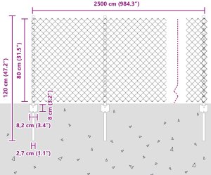 vidaXL Ogrodzenie z siatki stalowej  z 22 słupkami U Szare 0.8x25 m 10