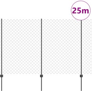 vidaXL Ogrodzenie z siatki z 44 słupkami U Szary 1.6x25 m Stal 3