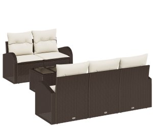 vidaXL Zestaw 6-częściowy kanapowy z poduszkami brązowy polirattan 2