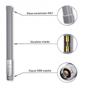 Antena z włókna szklanego LoRa 3 dBi Qoltec 30 cm zewnętrzna IP67 + magnetyczna podstawa z kablem 2m 6