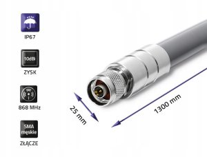 Antena z włókna szklanego LoRa 3 dBi Qoltec 30 cm zewnętrzna IP67 + magnetyczna podstawa z kablem 2m 8