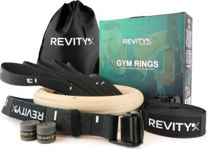 Kółka gimnastyczne drewniane koła do ćwiczeń Revity Gym Rings z miarką i owijkami 2