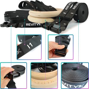 Kółka gimnastyczne drewniane koła do ćwiczeń Revity Gym Rings z miarką i owijkami 3