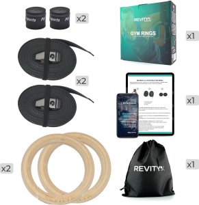 Kółka gimnastyczne drewniane koła do ćwiczeń Revity Gym Rings z miarką i owijkami 4