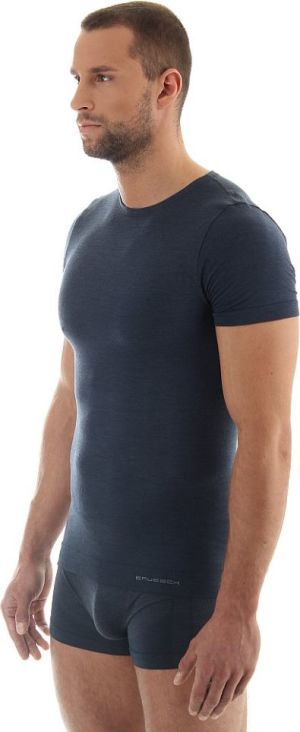Brubeck Koszulka męska z krótkim rękawem COMFORT WOOL granatowa r. M (SS11030) 2