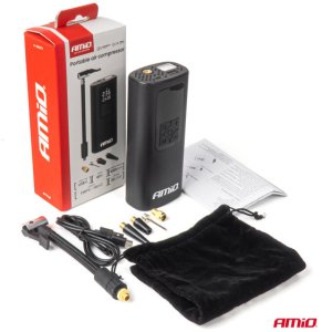 Kompresor samochodowy bezprzewodowy akumulatorowy powerbank LED USB-C 40W AMIO-04377 12