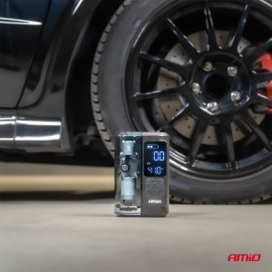 Kompresor samochodowy bezprzewodowy akumulatorowy powerbank LED USB-C 40W AMIO-04378 4