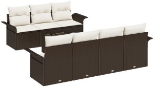 vidaXL 8-Częściowy Zestaw Sof Ogrodowych z Poduszkami Brązowy Poli Rattan 2