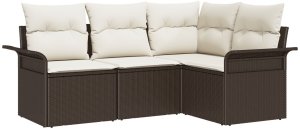 vidaXL Zestaw Sofy Ogrodowej 4 Części z Poduszkami Brązowy Polirattan 2