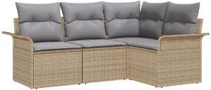 vidaXL Zestaw kanap ogrodowych 4 elementy z poduszkami beżowy polirattan 2