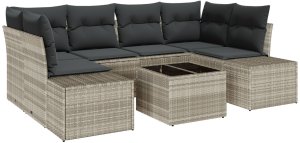 vidaXL Zestaw sof ogrodowych 7 elementów z poduszkami Jasnoszary Rattan syntetyczny 2