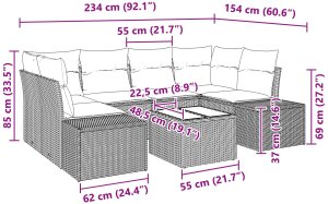 vidaXL Czarny Zestaw 7 Częściowy Sofa Ogrodowa z Poduszkami z Polirattanu 9