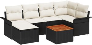 vidaXL Zestaw 7 sof ogrodowych z poduszkami czarny polirattan akacja 2