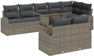 vidaXL 9-częściowy zestaw sofy ogrodowej z poduszkami szary polirattan 2