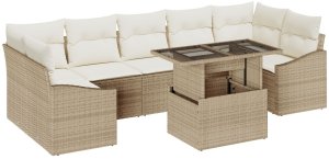 vidaXL Zestaw 8-częściowy sof ogrodowych z poduszkami w kolorze beżowym, poli rattan 2