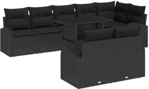 vidaXL 9-elementowy zestaw kanapowy ogrodowy z poduszkami Czarny poli rattan 2