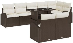 vidaXL 9-elementowy zestaw sof ogrodowych z poduszkami brązowymi z polirattanu 2